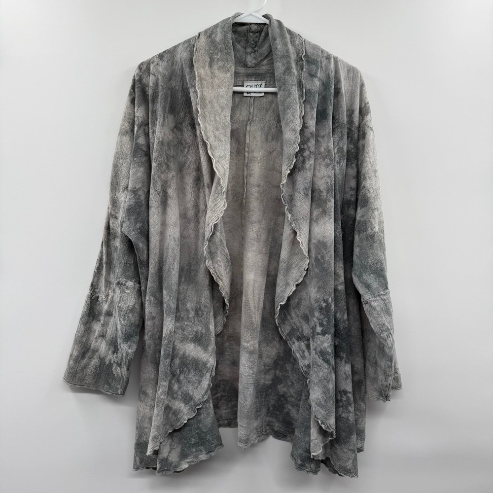 Oh My Gauze! Size 2 L/XL Gray Tie Dye Waterfall Open Front Cardigan 100% Cotton